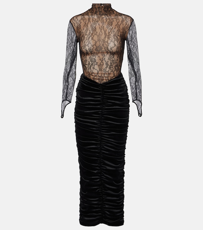Sianni in Midnight Sky ruched lace and velvet gown | The New Arrivals Ilkyaz Ozel
