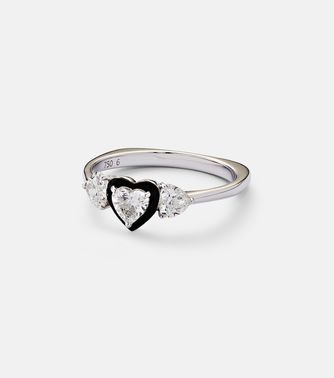 18kt white gold and enamel pinky ring with diamonds | Kamyen