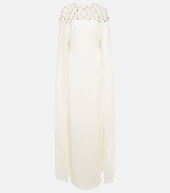 Bridal embellished crêpe cape gown | Safiyaa
