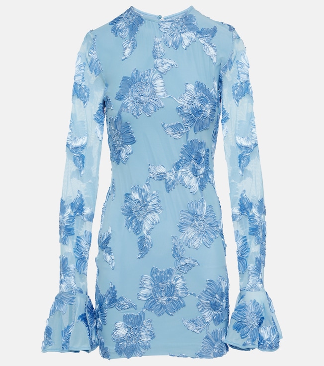 Bridal floral-appliqué mesh minidress | Rotate