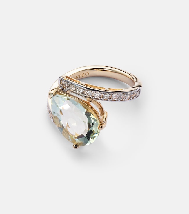 Slanted 14kt gold ring with amethyst and diamonds | Mateo