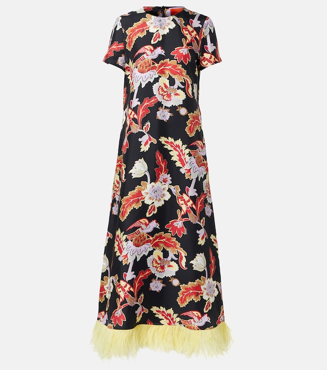 Swing feather-trimmed silk maxi dress | La DoubleJ