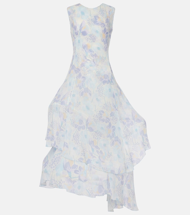 Floral asymmetric silk maxi dress | Loewe