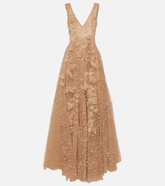 Appliqué tulle gown | Costarellos