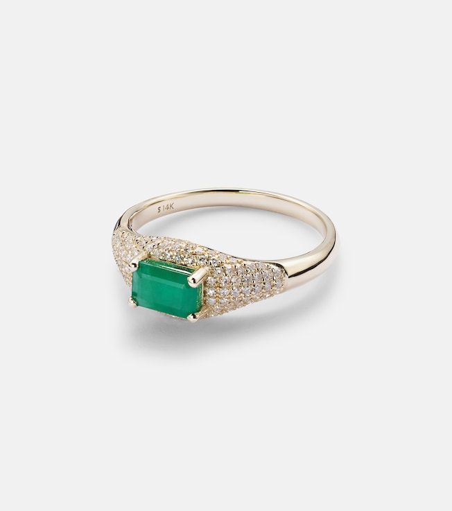 14kt gold ring with emerald and diamonds | Stone and Strand