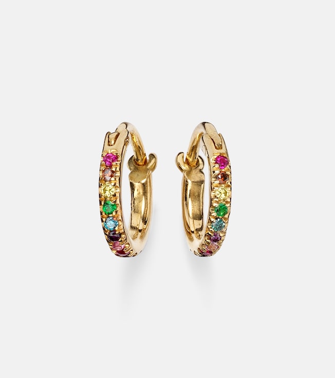 18kt gold hoop earrings with diamonds and stones | Ileana Makri