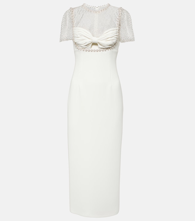 Bridal embellished crêpe midi dress | Self-Portrait