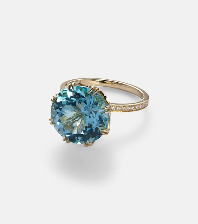 Solitaire Crown 18kt gold ring with topaz and diamonds  | Ileana Makri