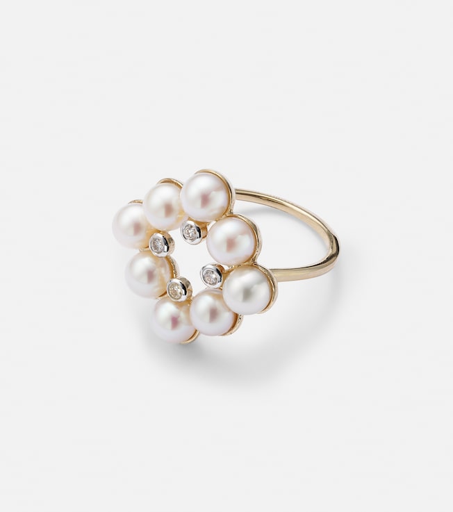Cluster 14kt gold ring with pearls and diamonds | Mateo