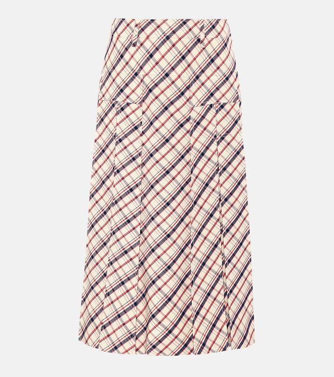 Checked virgin wool midi skirt | Prada