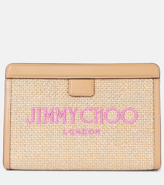 Avenue Small leather-trimmed pouch | Jimmy Choo
