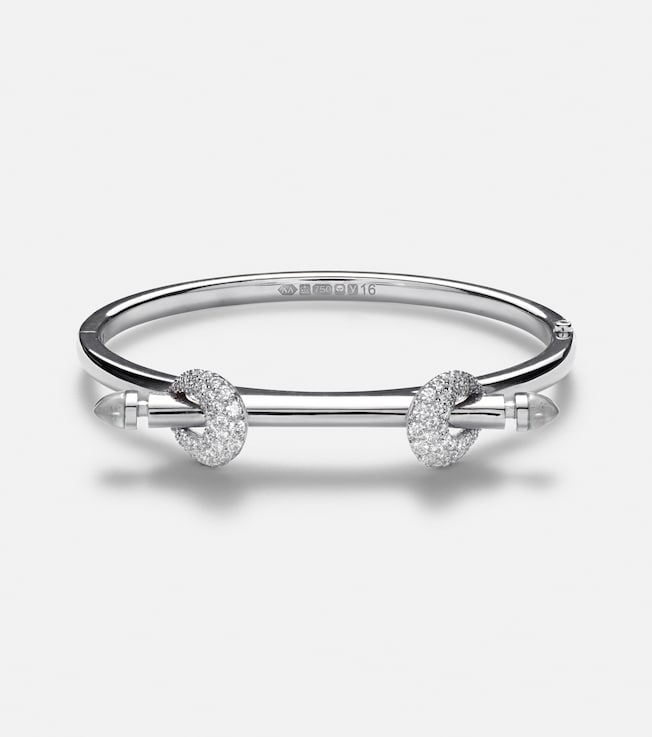 Chakra Icon 18kt white gold bangle with diamonds and quartz | Ananya