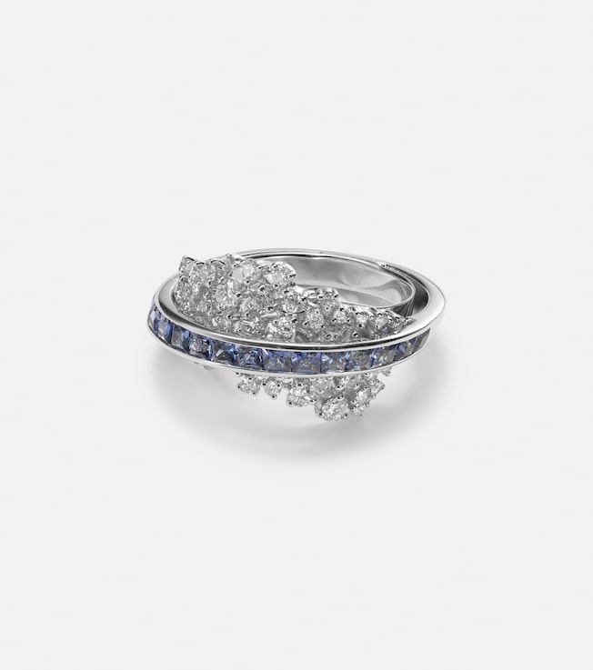 Scatter Energy 18kt white gold ring with diamonds and sapphires | Ananya