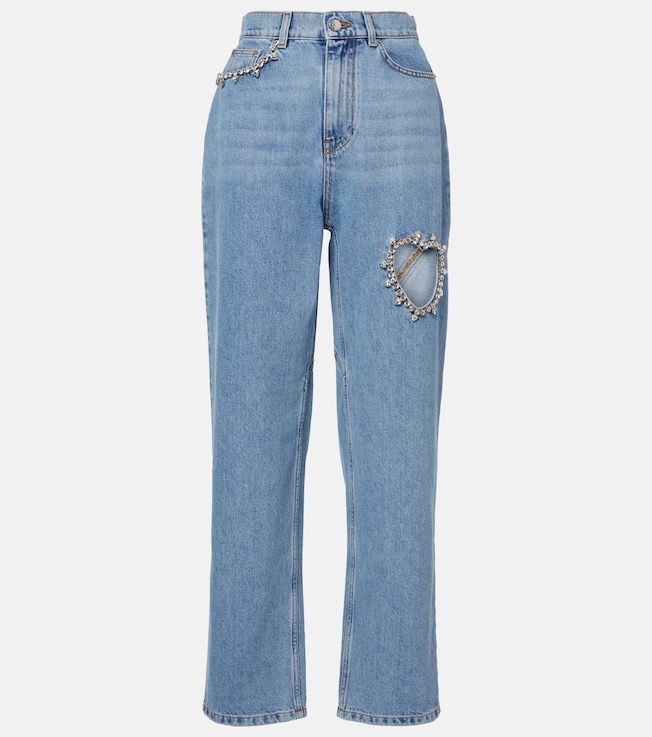 Crystal-embellished cutout straight jeans | Area
