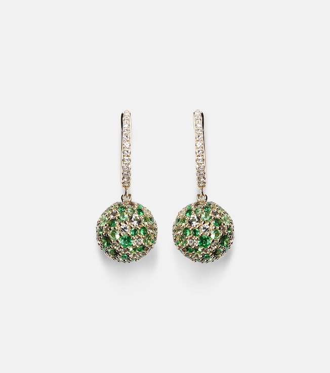 Bauble 18kt gold drop earrings with diamonds and garnets | Roxanne First