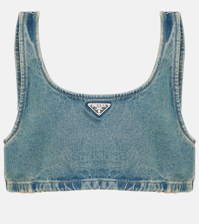 Logo denim bra top | Prada