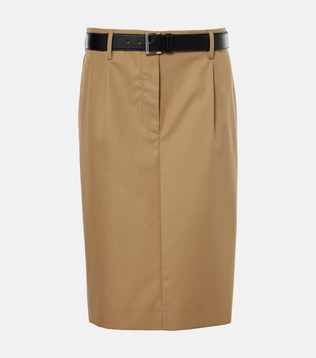 Belted cotton twill pencil skirt | Prada