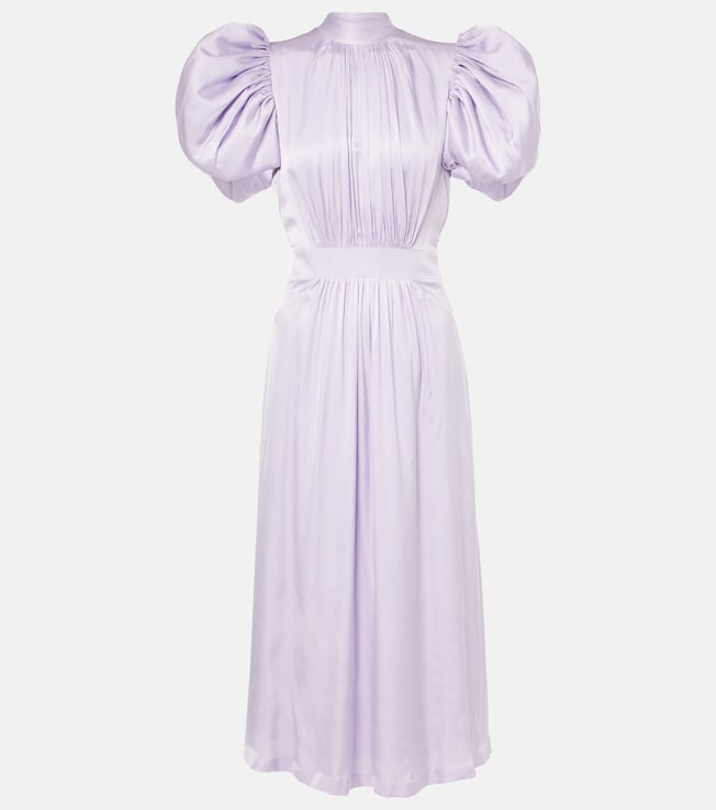 Puff-sleeve satin midi dress | Rotate