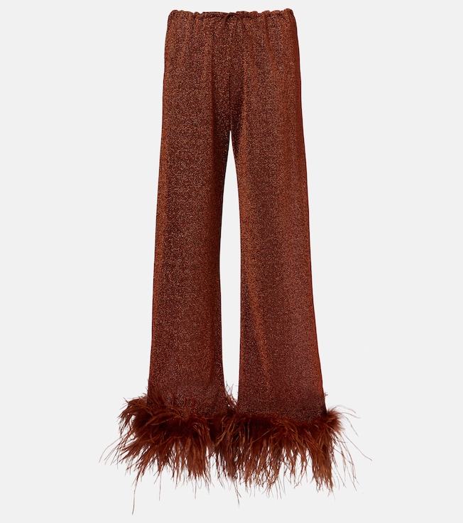 Lumière Plumage feather-trimmed straight pants | Oséree