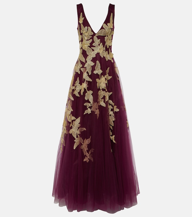 Floral appliqué tulle gown | Costarellos