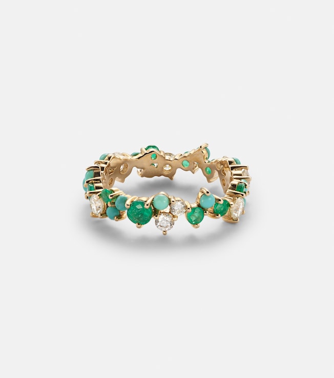 14kt gold ring with diamonds and emeralds | Sydney Evan
