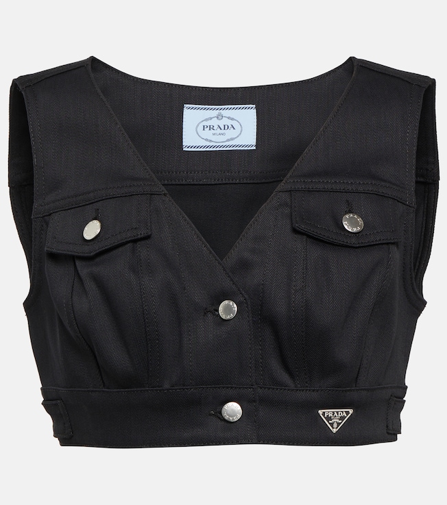 Embellished denim crop top | Prada
