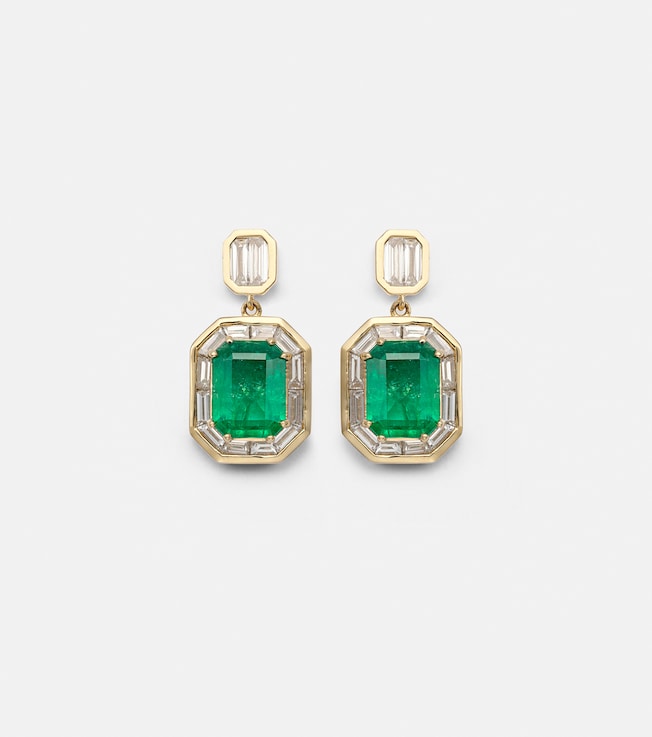 Halo 18kt gold drop earrings with emeralds and diamonds | Shay Jewelry