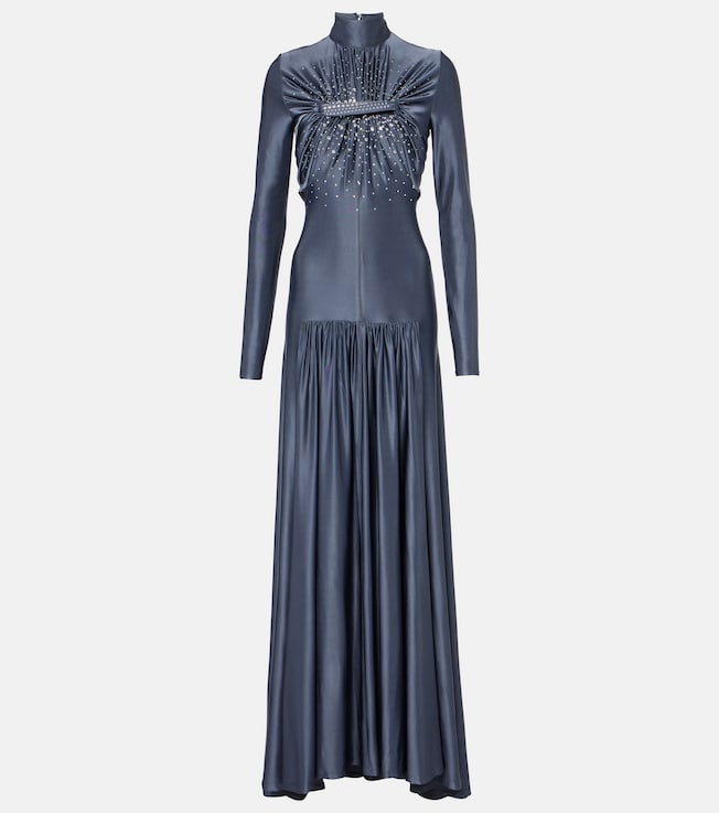 Embellished gathered jersey gown | Rabanne
