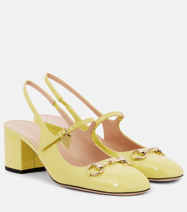 Horsebit 55 patent leather slingback pumps | Gucci