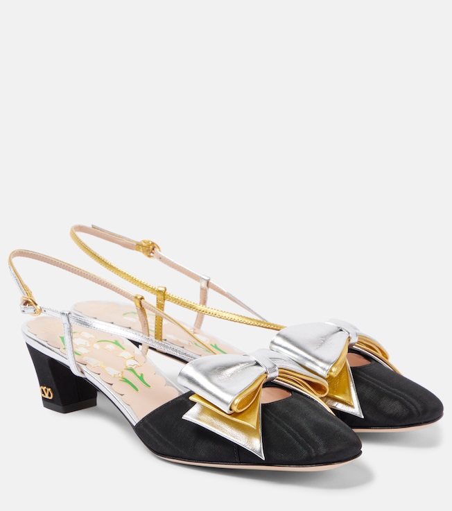 Bowow 45 moiré and leather slingback pumps  | Valentino Garavani