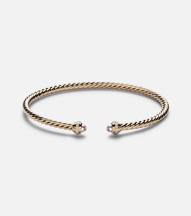 Cablespira® Flex 18kt gold cuff bracelet with freshwater pearls and diamonds | David Yurman