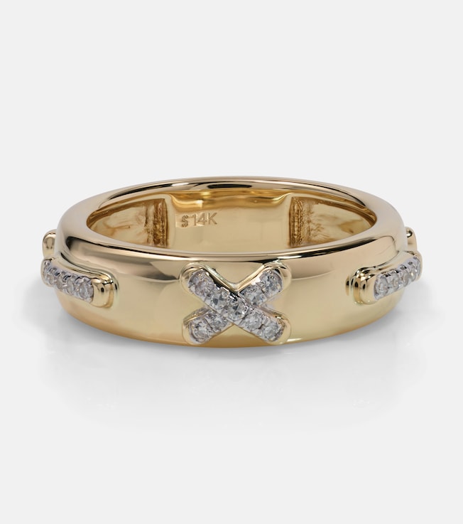 Diamond Cross Stitch 14kt gold ring with white diamonds | Stone and Strand