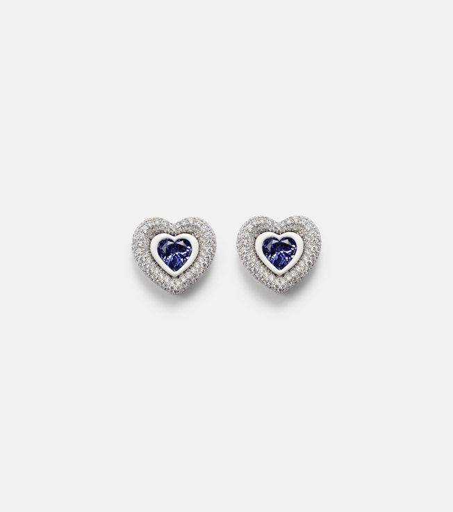 Heart 18kt white gold earrings with tanzanite and diamonds | Kamyen