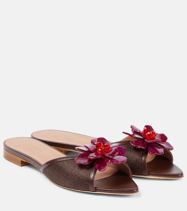 Cyd crystal-embellished raffia slides | Malone Souliers