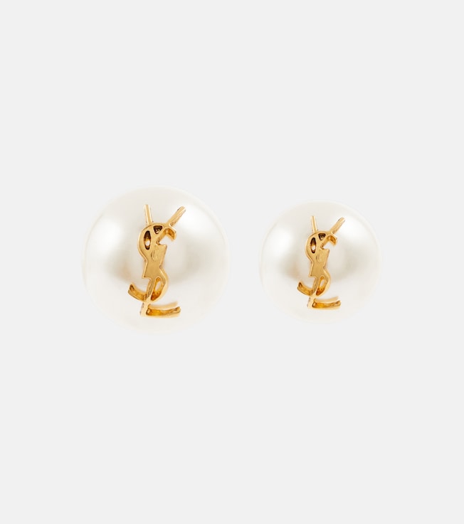 Logo faux pearl stud earrings | Saint Laurent