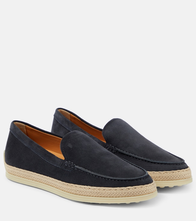 Raffia-trimmed suede loafers | Tod's