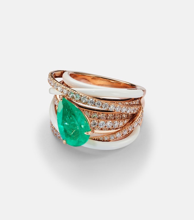 18kt rose gold ring with emerald and diamonds  | Kamyen