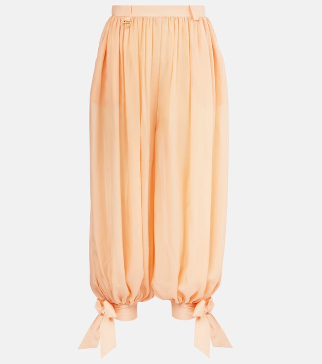 Pleated silk charmeuse barrel-leg pants | Chloé