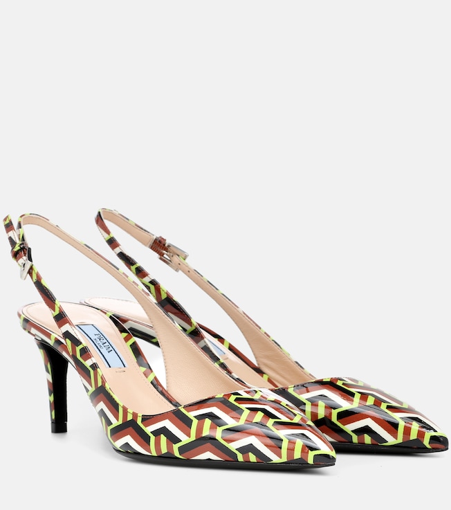 Printed leather slingback pumps | Prada