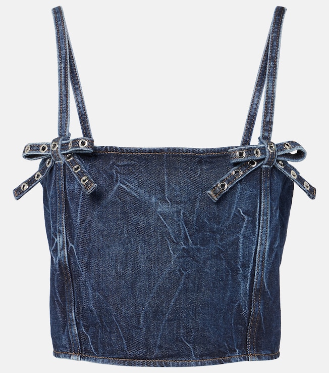 Bow-detail denim crop top | Ganni