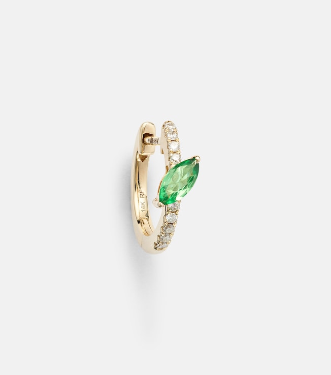 14kt gold single hoop earring with diamonds and green garnet | Roxanne First