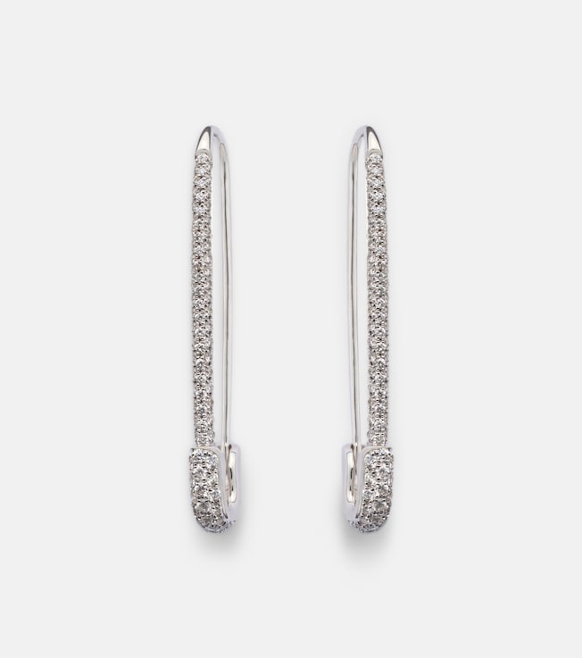 Extra Large Safety Pin 18kt white gold earrings with diamonds | Anita Ko