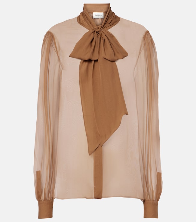 Tie-neck silk chiffon blouse | Saint Laurent