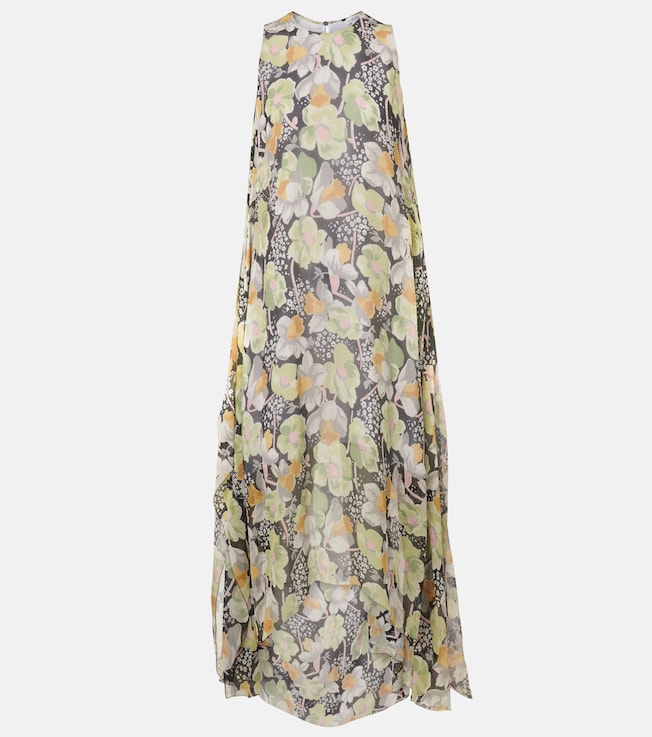 Floral asymmetric silk maxi dress | Loewe