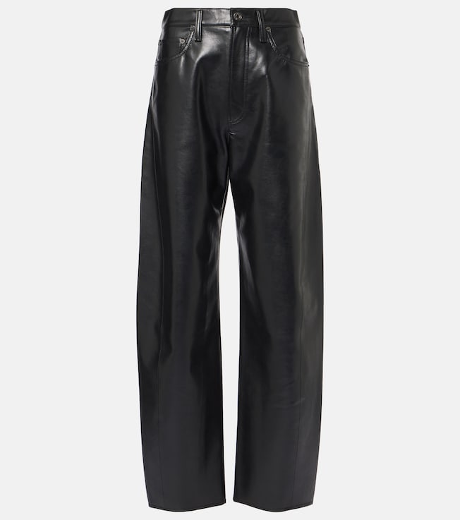 Luna high-rise leather-blend barrel-leg jeans | Agolde