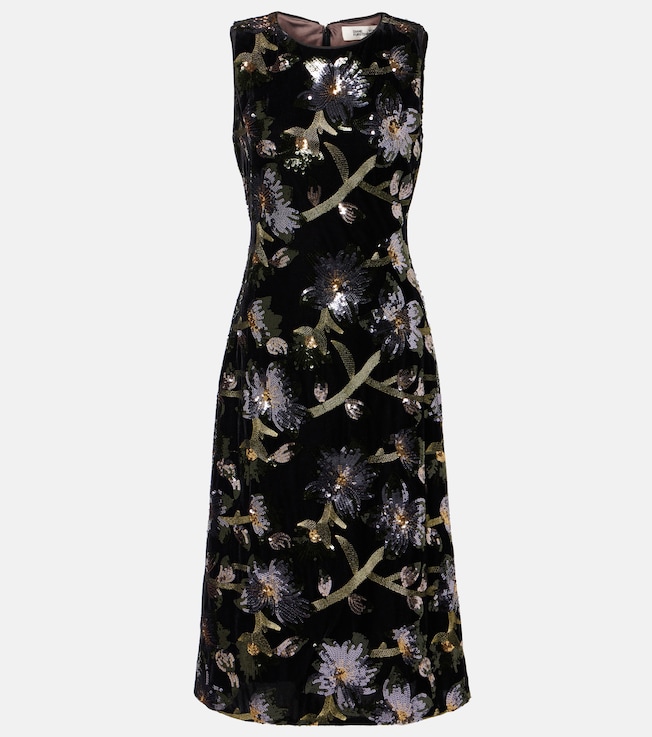 Coral sequined floral midi dress | Diane von Furstenberg