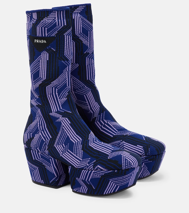 Jacquard knit platform ankle boots | Prada