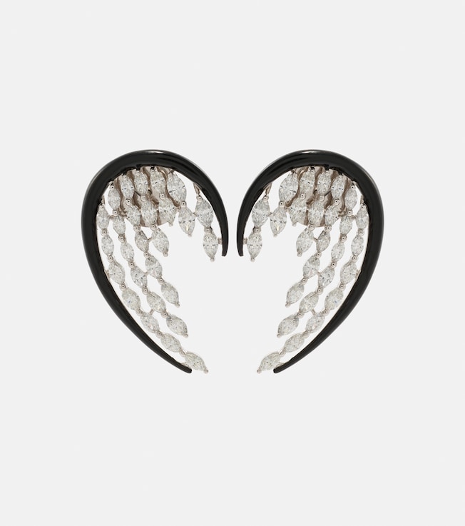 Angel Wings 18kt white gold and enamel drop earrings with diamonds | Kamyen