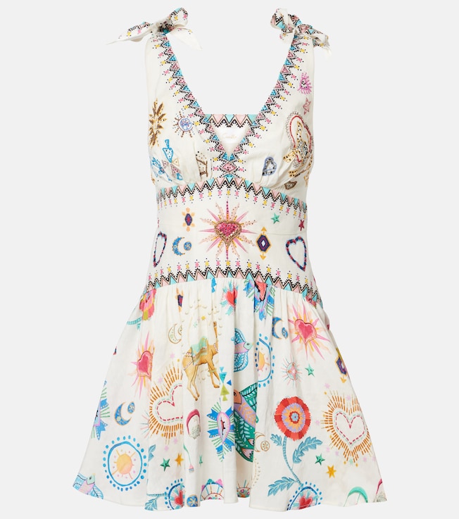 Embroidered linen and silk minidress | Camilla