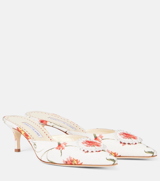 Kifatmu 50 floral embellished satin mules | Manolo Blahnik